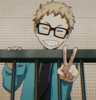 ✌ anime, character, glasses, peace sign, happy, smiling telegram sticker