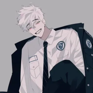 🥳 动漫, 男性, 白发, 制服, 领带, 坏笑 telegram sticker