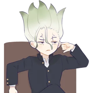 🤨 Senku Ishigami Dr. Stone 애니메이션, 캐릭터, 닥터 스톤, 이시가미 센쿠, 과학 telegram sticker