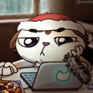 💻 猫, 圣诞节, 圣诞帽, 电脑, 披萨, 卡通, 节日 telegram sticker