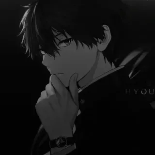 🥀 HYOU Anime, Manga, Garçon, Sombre, Noir et blanc, Portrait telegram sticker