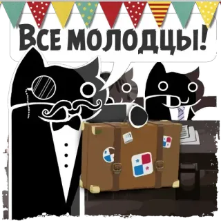 🧳 Все молодцы! cat, monocle, suitcase, congratulations, cute telegram sticker