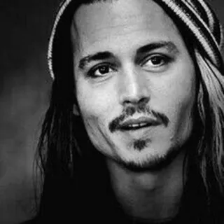 ➰ Johnny Depp acteur, célébrité, portrait, homme, chapeau, noir et blanc telegram sticker