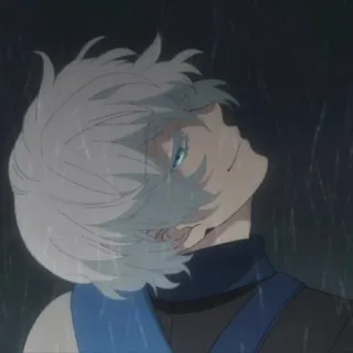 🫧 アニメ, 白い髪, 男性, 雨, キャラクター whatsapp sticker