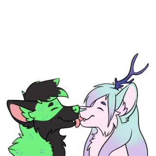 😚 furry, anthropomorphic, kissing, affectionate, cute, cartoon, digital art, love telegram sticker