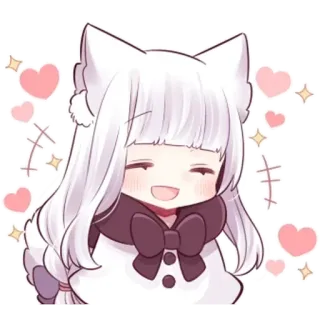 🙂 Anime, Kawaii, Mono, Orejas de gato, Corazones, Feliz telegram sticker