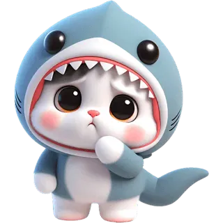 🥺 chat, requin, mignon, animal, dessin animé, drôle, autocollant telegram sticker