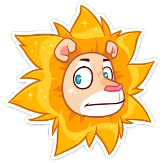😶 สิงโต, สัตว์, มาสคอต, การ์ตูน, ตัวละคร, สีทอง, เป็นประกาย telegram sticker