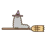 😎 Katze, Hexe, Besen, Halloween, süß, Aufkleber telegram sticker