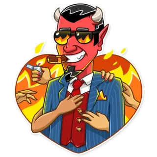 😎 diabo, fumando, charuto, isqueiro, desenho animado, personagem telegram sticker