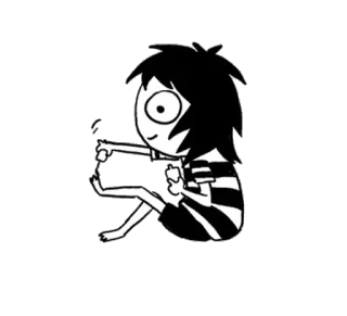 🔮 Desenho animado, Emo, Personagem, Preto e branco, Sentado, Camiseta listrada telegram sticker