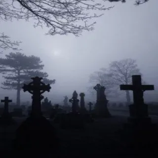 💀 cemitério, cemitério, nevoeiro, sombrio, cruzes, lápides telegram sticker