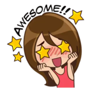 🤩 AWESOME!! excited, awesome, cartoon, starry eyes, girl telegram sticker