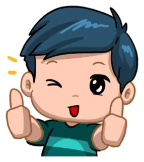👍 Hoạt hình, Giơ ngón tay cái, Nháy mắt, Vui vẻ, Bé trai, Tích cực whatsapp sticker