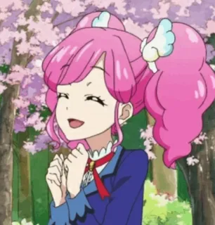 🌈 anime, karakter, kartun, rambut merah muda, bahagia, tersenyum telegram sticker