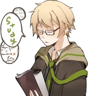 🤓 Study Anime, Chico, Gafas, Estudio, Educación, Libro telegram sticker
