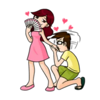 😘 cartoon, romance, love, woman, man, couple, hearts telegram sticker