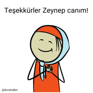 🙏 Teşekkürler Zeynep canım! bedankt, dankbaarheid, cartoon, vrouw, personage, groet whatsapp sticker