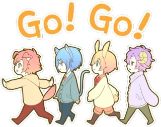 🚶‍♂️ GO! GO! 动物, 动漫, 贴纸, 可爱, 卡通, 走路 whatsapp sticker