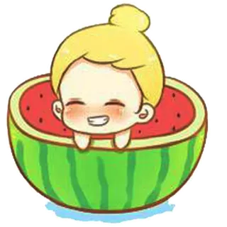 😅 만화, 수박, 귀여운, 카와이, 음식, 여름, 캐릭터 telegram sticker