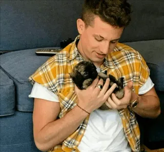 💙 Charlie Puth Mann, Person, Welpe, Hund, Haustier, Tier, Musiker, Sänger telegram sticker