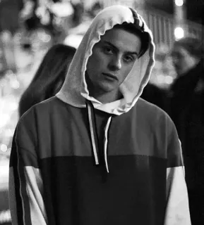 ◽️ person, hoodie, young man, portrait, indoor, casual, teenager whatsapp sticker