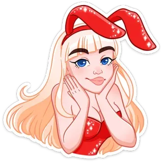 😊 coelho, menina, loira, brilho, orelhas, mulher whatsapp sticker