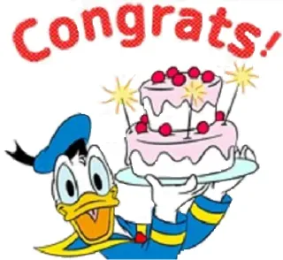 🎂 Donald Duck Congrats! поздравления, праздник, торт, мультфильм, дональд дак, disney telegram sticker