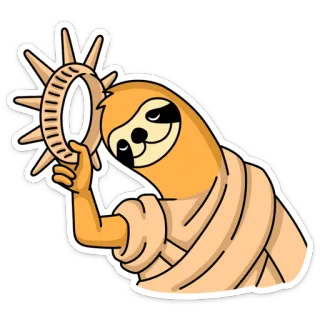 😇 preguiça, estátua da liberdade, desenho animado, animal, engraçado, fofo, adesivo whatsapp sticker