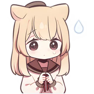 😞 애니, 귀여운, 귀엽다, 여자, 곰돌이 귀, 애니 여자, 감정적인, 스티커 telegram sticker