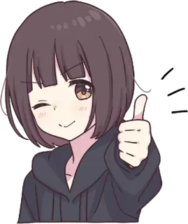 👍 Аниме девушка, Большой палец вверх, Каваи, Манга, Милый, Мультфильм telegram sticker