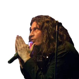 🙏 мужчина, певец, микрофон, длинные волосы telegram sticker