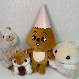🥳 thú nhồi bông, gấu bông, sóc, chuột hamster, mũ sinh nhật, dễ thương, đồ chơi whatsapp sticker