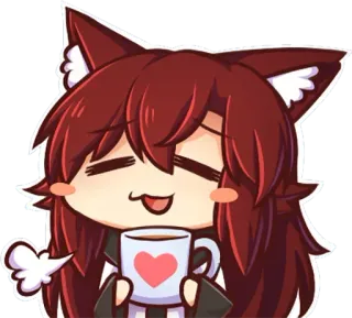 ☕️ Catgirl, Anime, Kawaii, Koffie, Kop, Hart telegram sticker