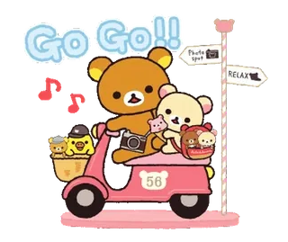 🌸 Go Go!! медведь, самокат, милый, каваий, персонажи, животные, весело, вождение telegram sticker