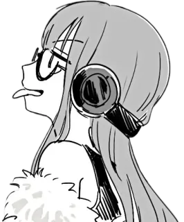 😛 Anime, Cartoon, Mädchen, Brille, Kopfhörer, Zunge raus telegram sticker