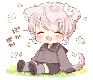 😄 ぽかぽか Anime, Kawaii, Imut, Bunga, Telinga binatang, Teks Jepang telegram sticker