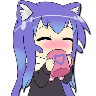 ☕ Anime, Kot, Serce, Kawaii, Słodki, Chibi, Picie telegram sticker