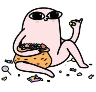 🍭 การ์ตูน, ตัวละคร, ลูกกวาด, ขนมหวาน, นั่ง, ตา, สีชมพู telegram sticker