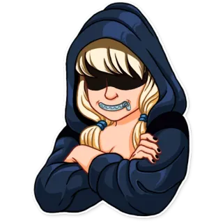 🤐 cartoon, hoodie, girl, blond hair, cross arms telegram sticker