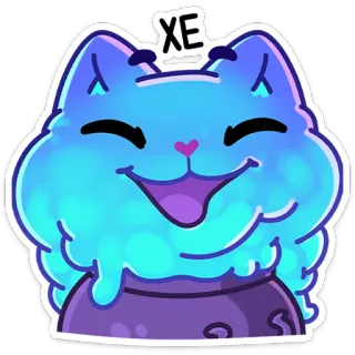😃 XE gato, sticker, dibujo animado, lindo, morado, azul, baboso, derritiéndose, gracioso, emoji telegram sticker
