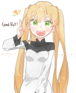 😬 Good Day! anime, dibujos animados, chica, rubia, coletas, feliz, saludo telegram sticker
