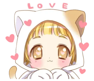 😯 LOVE cinta, kucing, kawaii, imut, anime, hati, telinga kucing telegram sticker