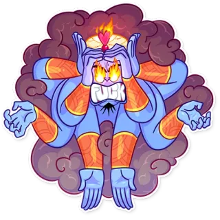 👿 FUCK Sticker, Cartoon, Meerdere ledematen, Beledigende taal, Grof taalgebruik, Boos, Fantasy telegram sticker