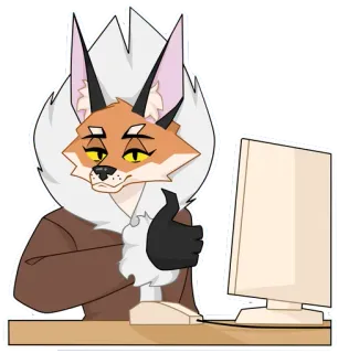 👍 動物, キツネ, コンピュータ, 哺乳類, 擬人化, キャラクター, いいね telegram sticker