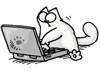 😌 cat, laptop, computer, typing, cartoon whatsapp sticker