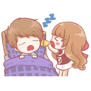 😴 cartoon, sleeping, wake up, couple, love, cute telegram sticker