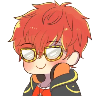 😊 707 Mystic Messenger 707, Mystic Messenger, anime, character, orange hair, glasses telegram sticker