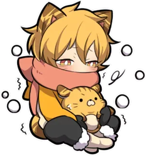 ☃ 애니메이션, 카와이, 귀여운, 고양이, 호랑이, 목도리, 겨울, 봉제인형 telegram sticker