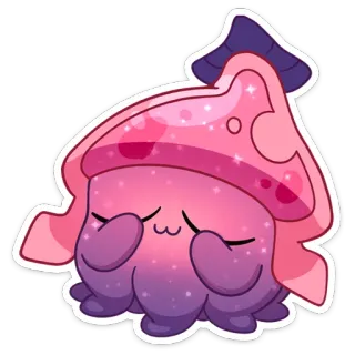 🙈 fungo, carino, kawaii, viola, rosa, cartone animato, adesivo whatsapp sticker
